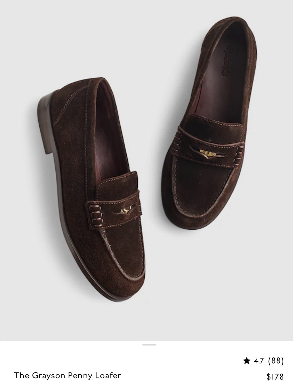 Madewell Dark Brown Suede Penny Loafers - Picture 1 of 5